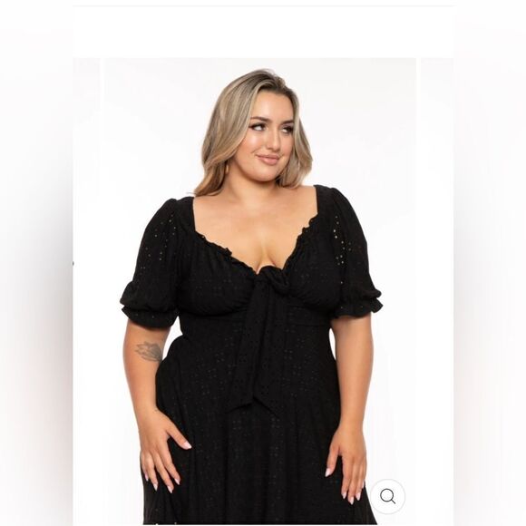 CURVY SENSE PLUS SIZE JENNI EYELET FLARE DRESS - BLACK - Picture 2 of 4